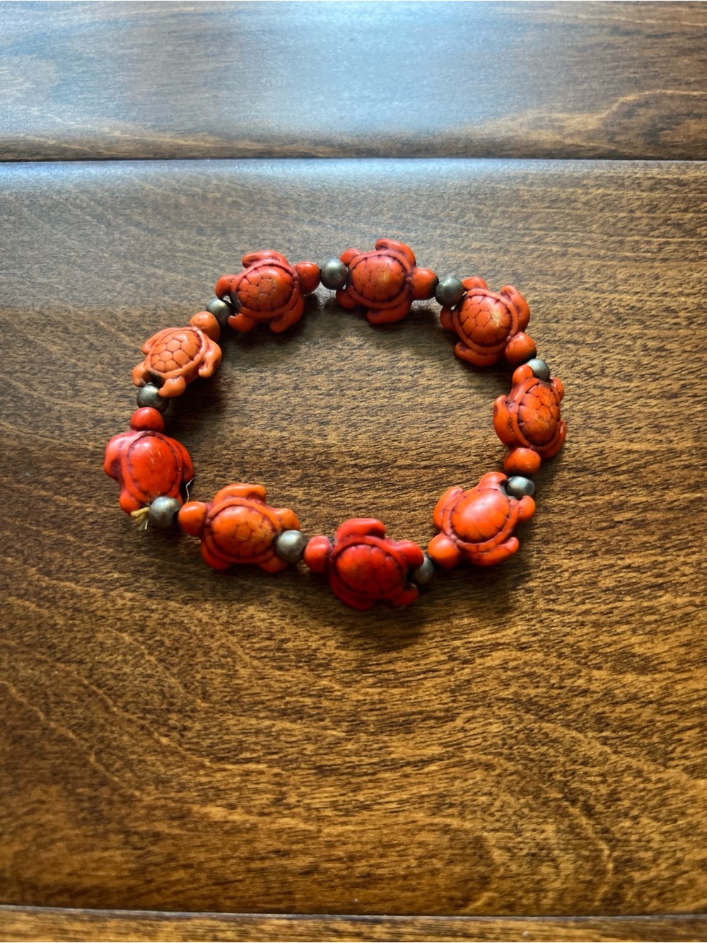 Turtle bead bracelet Sea Turtle Bracelet Orange Red Carved Stretch